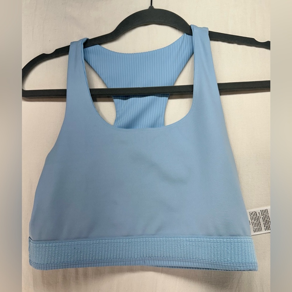 Girlfriend Collective Ribbed Light Blue Racerback Bra Size Medium - Picture 7 of 8